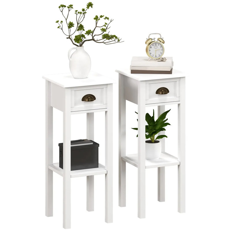 Ensemble de tables d'appoint à 2 niveaux avec tiroir et tablette ouverte pour espaces de vie compacts