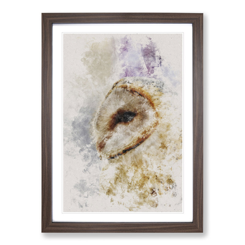 Barn Owl Vol.5 Watercolour - Picture Frame Graphic Art, 90cm H x 65cm W x 2cm D, Walnut