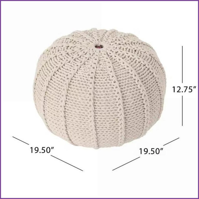 Pouf rond en coton tricoté - repose-pieds polyvalent Siège supplémentaire pour la maison | Beige | Coton