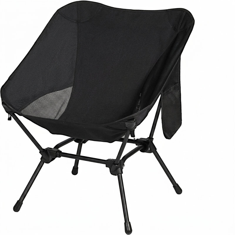 Chaise de camping portable pliante avec dossier en filet et sac de transport, noir