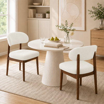 Upholstered Curved Back Dining Chair with Solid Wood Legs
