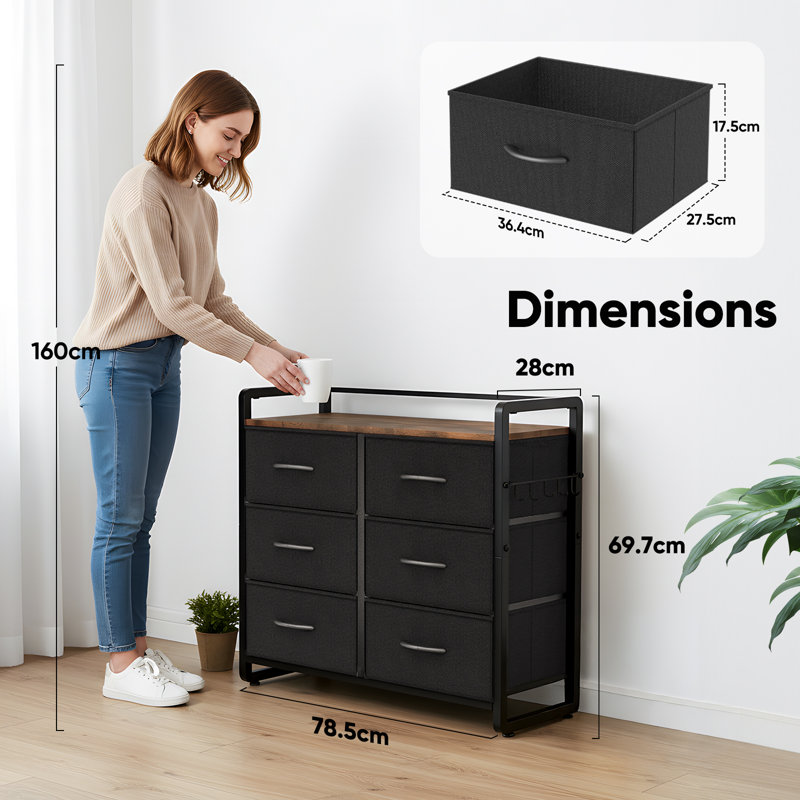 6 Drawer Storage Drawer, Black