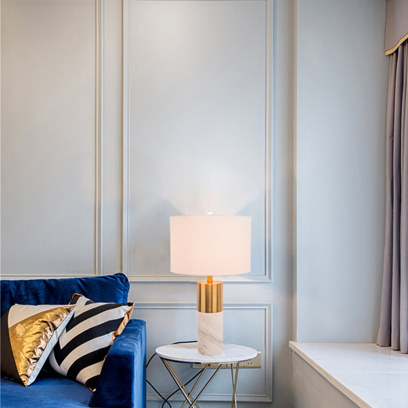 Shaffer 1-Light Gold Table Lamp With A Marble Base And A Drum Shade