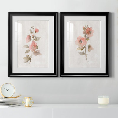 Blushing Sweetly I - Matted and Framed Under Acrylic Glass, Set of 2, Large Living Room Wall Art