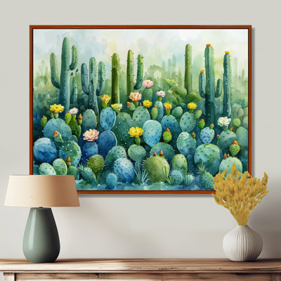 Green Pink Desert Garden Of Cactus - Floral Cactus Wall Art Print