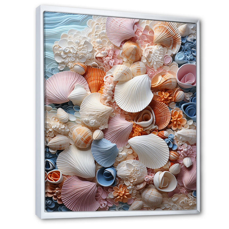 Coquillage blanc sérénité pastorale - animaux, impressions d'art mural, H 44 po x l 34 po x P 1,5 po, Cadre flottant blanc