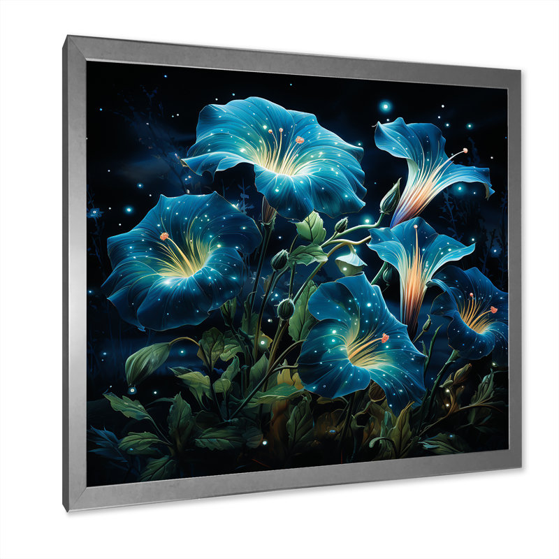 Starry Night Morning Glory Flower 3 - Morning Glory, art mural, Cadre simple argenté, H 16 po x l 16 po x P 1 po