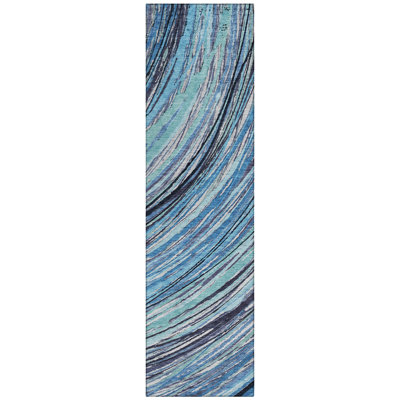 Machine Washable Indoor/Outdoor Xhevrie Blue Rug