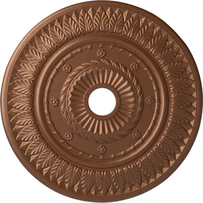 Endurathane Leaf Ceiling Medallion, 26 3/4"OD x 3 5/8"ID x 1 1/8"P (Fits Canopies up to 3 5/8"), Hand-Painted Polished Copper Finish