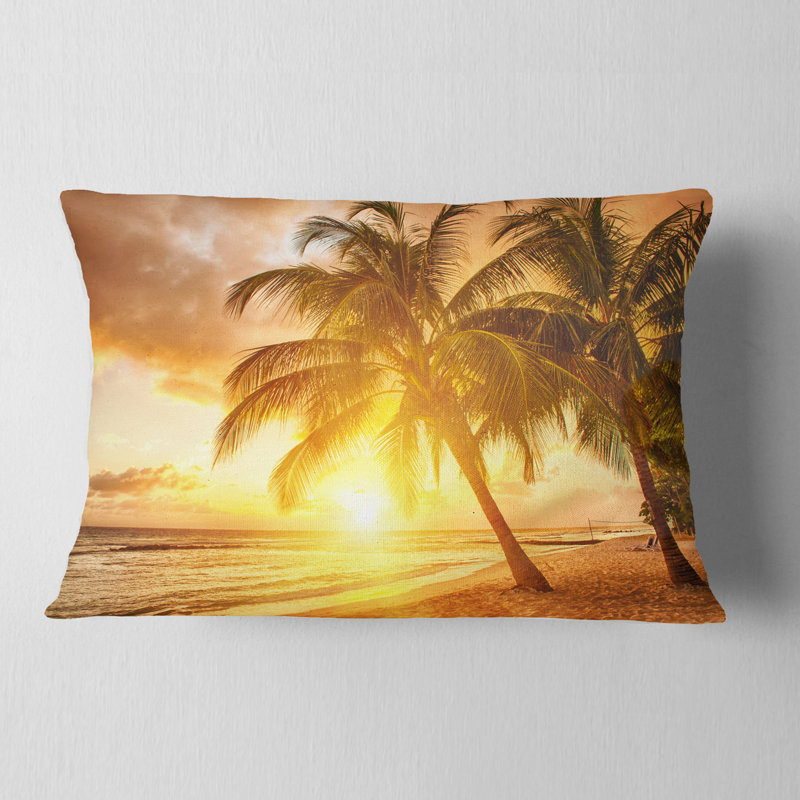 Coussin lombaire à coucher de soleil brillant à l’île de barbade seascape