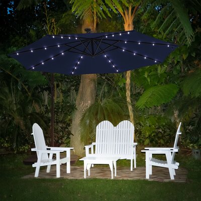 LED Outdoor 10Ft Round Offset Umbrella W/ Solar Lights, Patio Cantilever Outside Hanging Umbrella For Deck, Poolside And Patio -  Arlmont & Co., 87F0BEC2E5134ADD95DEFF2D8AD58545