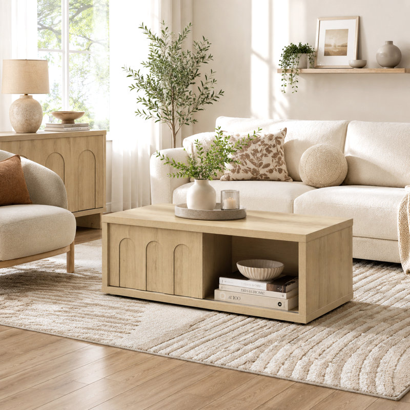 Table basse avec porte coulissante en chêne naturel moderne 39,4 po Abdullah
