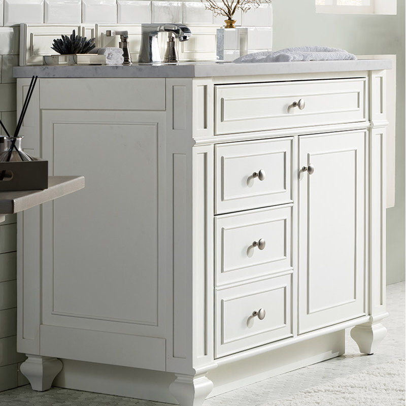 Bristol 36'' W Single Vanity, Whitewashed Walnut, 8" Widespread, White Zeus