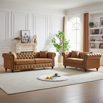 Canapé moderne avec 3 sièges + 2 sièges et canapé moderne avec cadre en bois massif et pieds en bois, 4 coussins, meubles d'appoint pour salon, salon, bureau