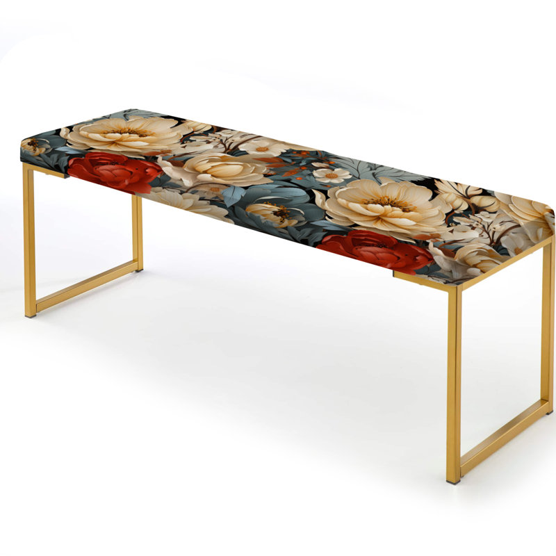 Banc floral rembourré or, Delicate Flower Symphony I