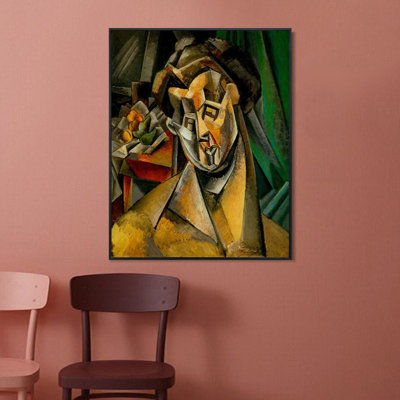Reproduction d'art encadrée sur toile, reproduction giclée, 1909, Femme aux poires (Fernande) de Pablo Picasso, décoration murale pour salon, maison ou bureau (cadre fin noir, 61 x 81 cm)