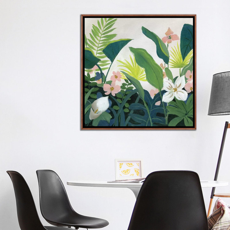 «Tropics» par Nan - reproduction imprimée, Cadre brun classique, H 37 po x l 37 po x P 1,5 po