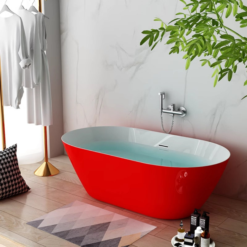 63'' x 29.5'' Freestanding Soaking Acrylic Bathtub, Red
