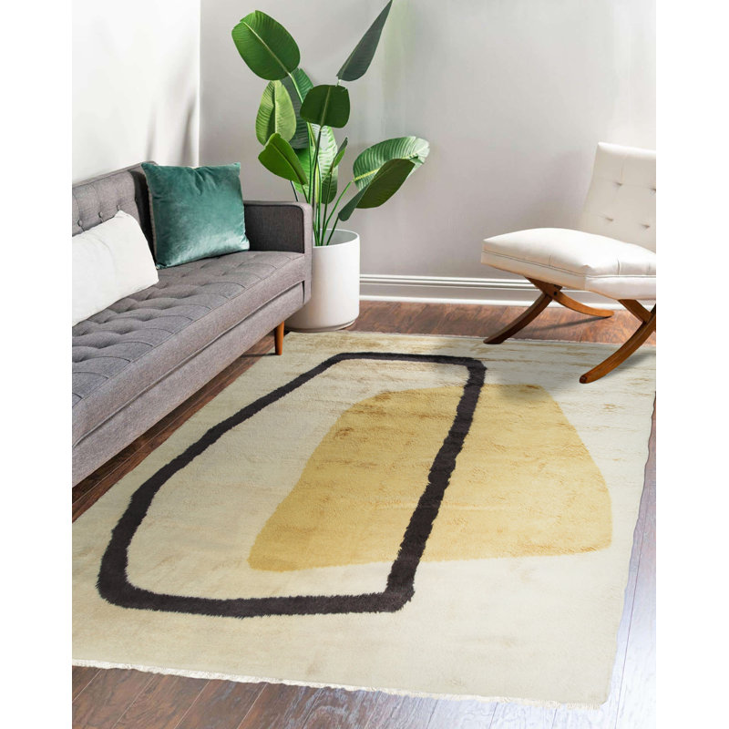 Tapis jaune classique en laine noué à la main, Rectangle 9 pi x 12 pi