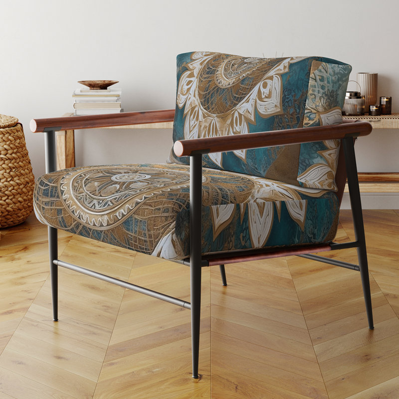 Fauteuil d'appoint géométrique sarcelle et doré Mandala II, Noir