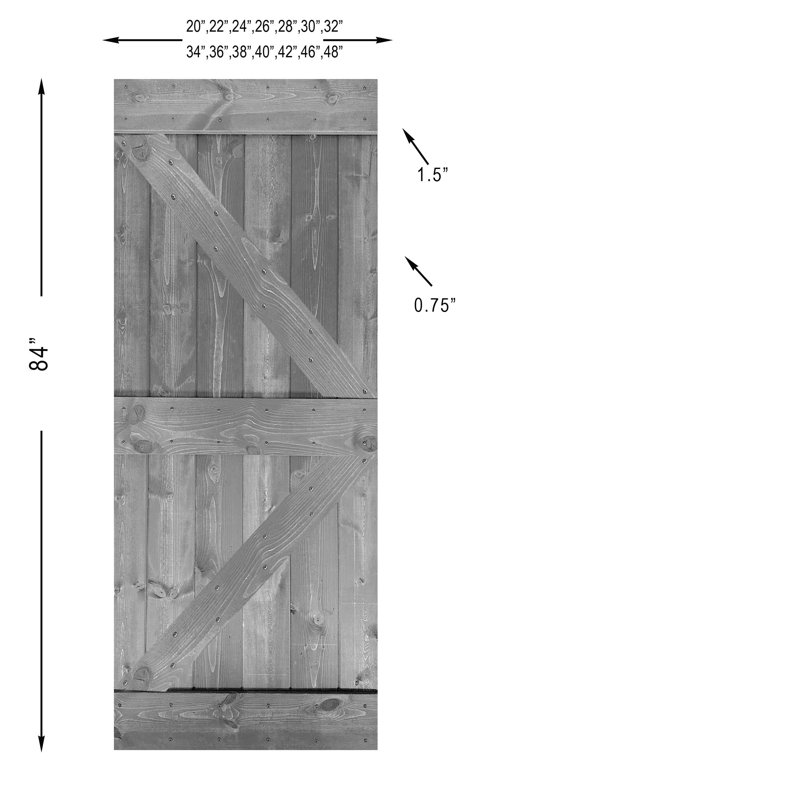 Ensemble de quincaillerie pour porte de grange simple en bois, Gris clair, 38 po x 84 po