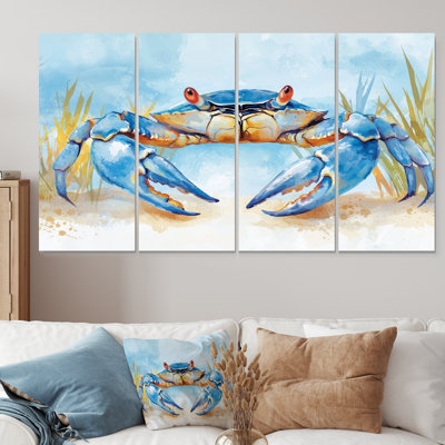 Blue Crab Battle At The Beach IV - Crab Canvas Art Set