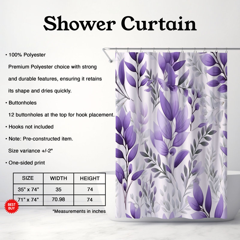 Rideau de douche standard 1 pièce Simple Floral Florals, H 74 po x l 35 po
