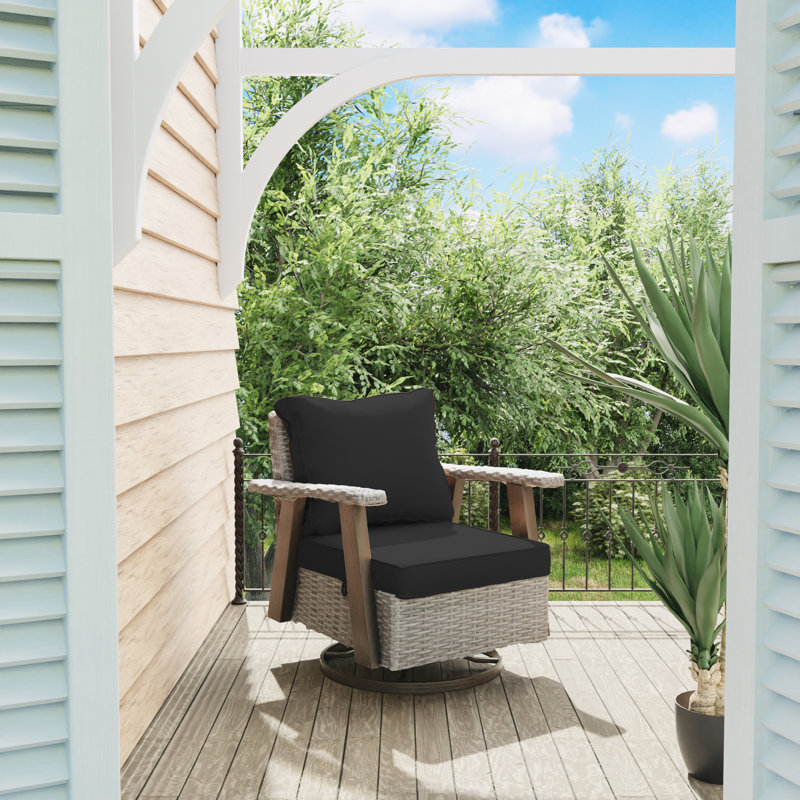 Chaise berçante d'extérieur en polyéthylène (PE) avec coussins Azalee, Noir