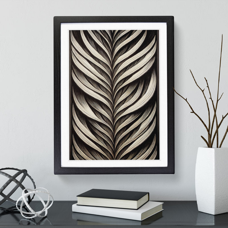 XV1022-4715X Traditional Feather - Print, Black Framed, 36cm H x 27cm W, White