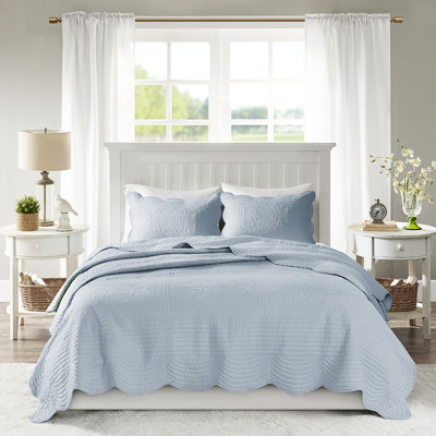 Courtepointe réversible 3 pièces à rebord festonné double / grand - extérieur en microfibre, rembourrée de coton, lavable, charme rustique rustique avec matériau à motif, nettoyage facile, look chic