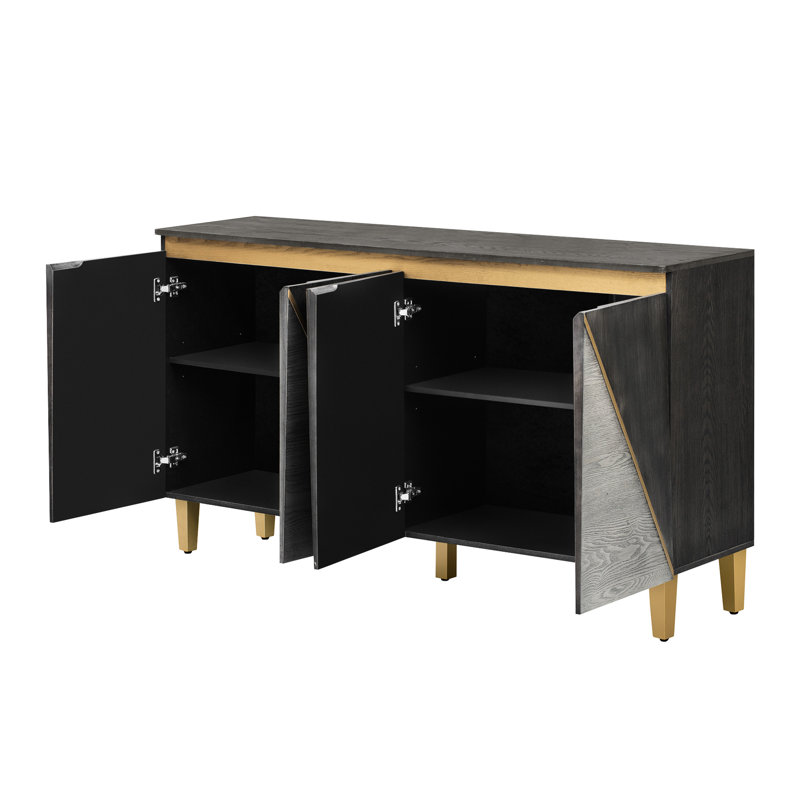 Buffet rétro de 60 po avec portes bicolores, effet 3D et passe-câbles, design rétro, rangement