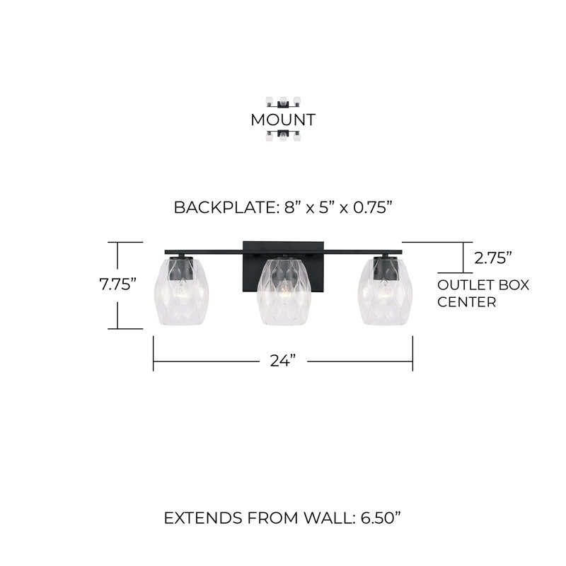 3 - Light Dimmable Vanity Light, Matte Black