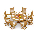 8 Pcs Grade-A Teak Wood Dining Set: 72" Round Table And 7 Warwick Reclining Arm Chairs #11Wa1707