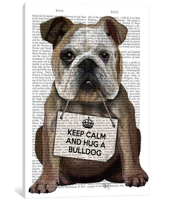 «Hug a Bulldog», impression sur toile, H 40 po x l 26 po x P 1,5 po, Toile tendue, Pas de tapis