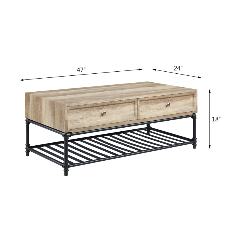 Table basse spacieuse à compartiments de 110 lb en chêne et gris sablé avec fonctionnalité