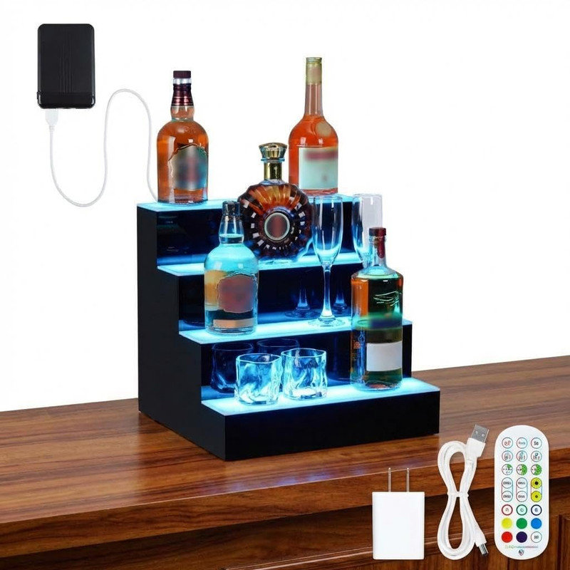 16” LED 4-Tier Bottle Display Shelf – App & Remote Control, 16 Colors, Timer