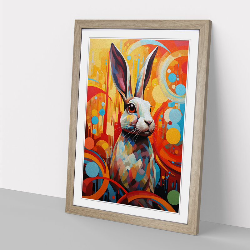 XYZ-FRM-V1223-5350 Rabbit Orphism No.2 - Single Picture Frame Print on Wood, Oak, 34cm H x 25cm W x 2cm D