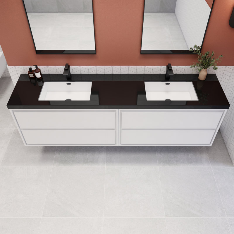 Ensemble de meuble-lavabo double 84 po Vickye, Blanc brillant