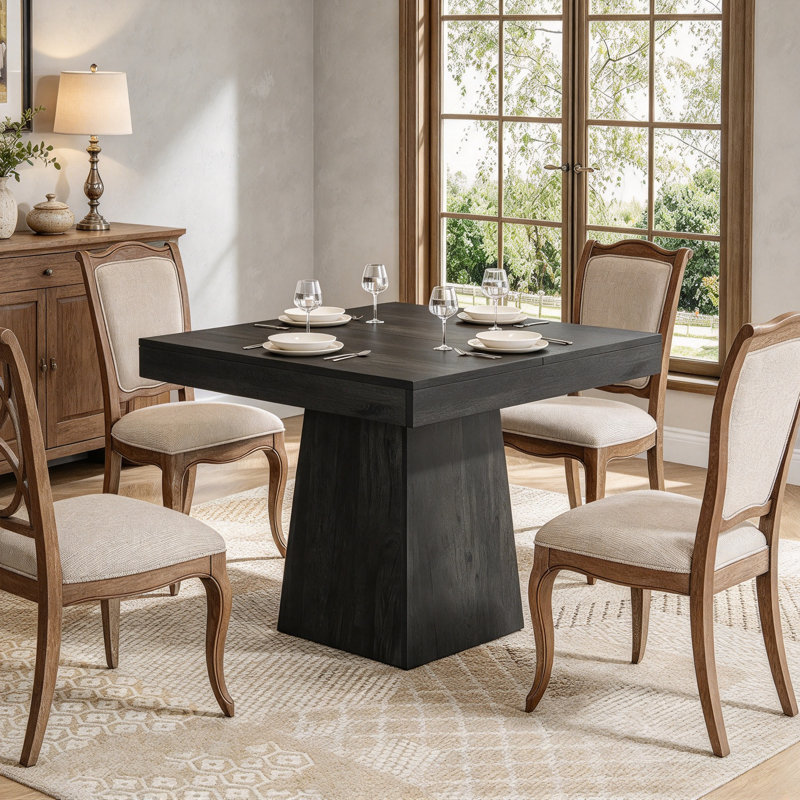 Table de salle à manger de style champêtre en bois de 80 cm avec pied central pour 4 personnes