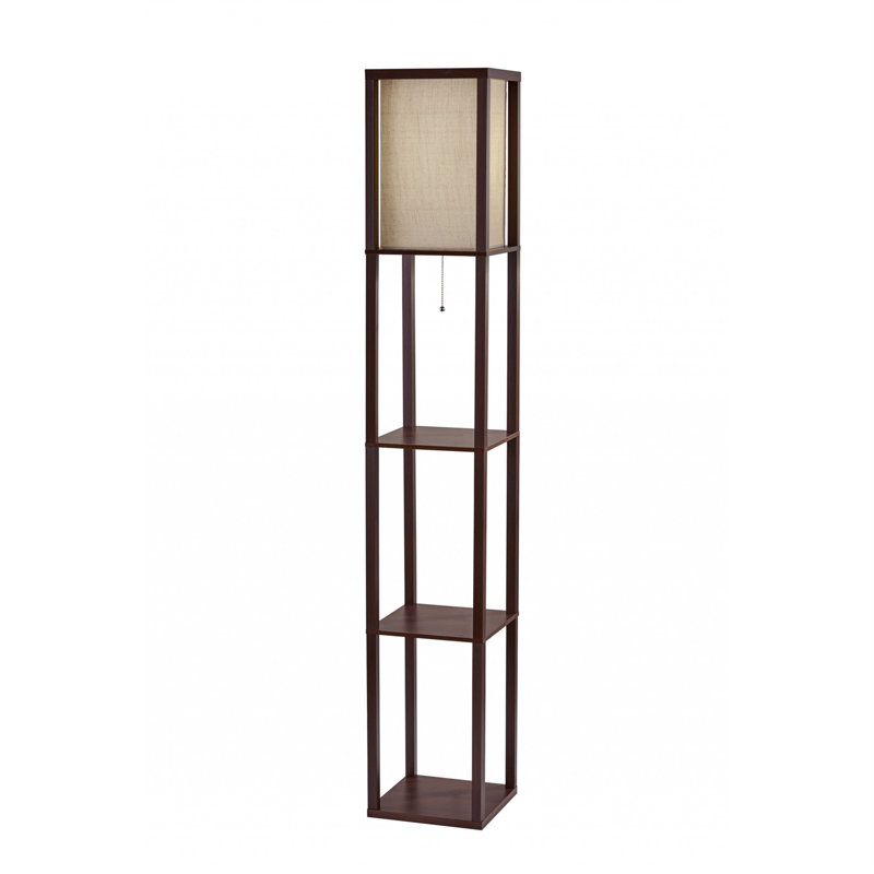 Lampe sur pied colonne 63 "brune avec abat-jour carré beige, Brun clair, Chocolat