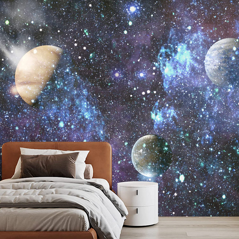 Planet In Outer Space Galaxy Border, Blue, 100" L x 144" W