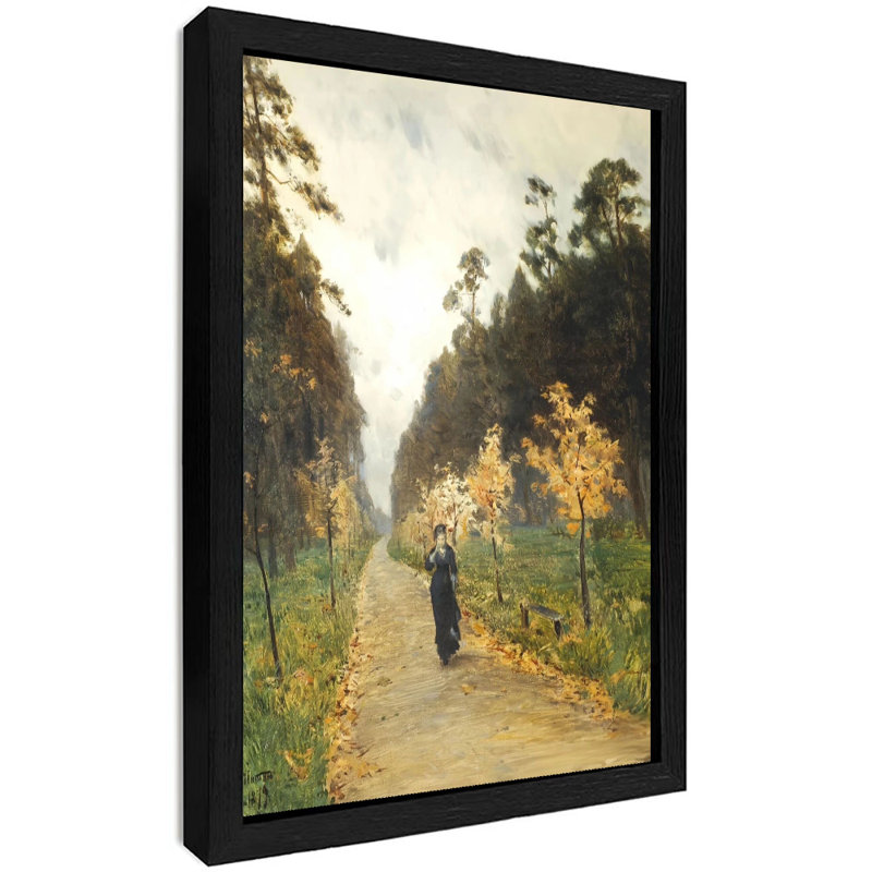 Art mural encadré minimaliste avec cadre en bois massif Femme marchant dans un sentier, H 17 po x l 13 po