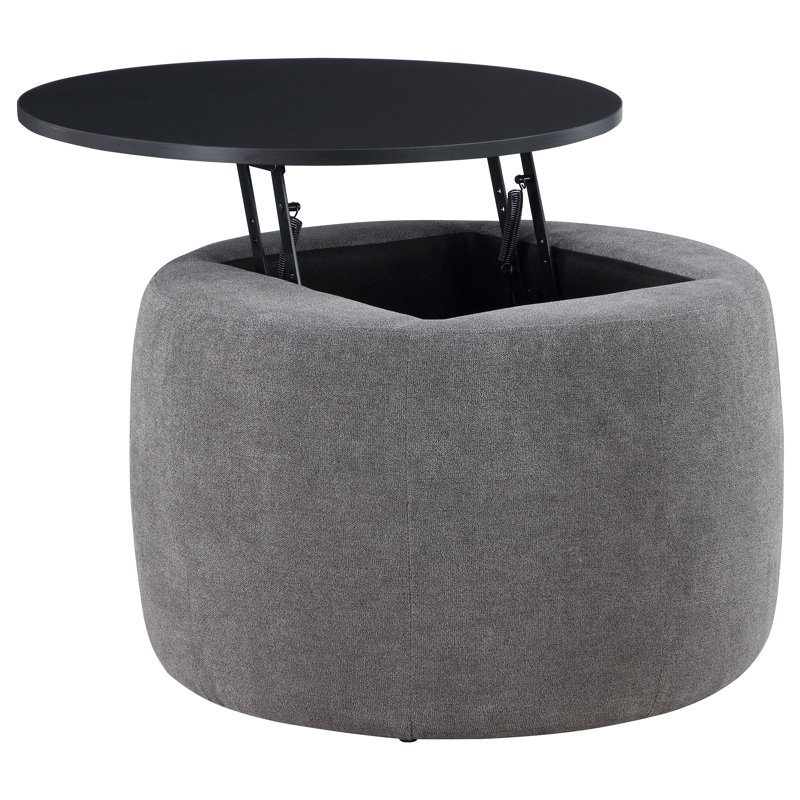 Repose-pieds rond avec rangement à dessus relevable gris