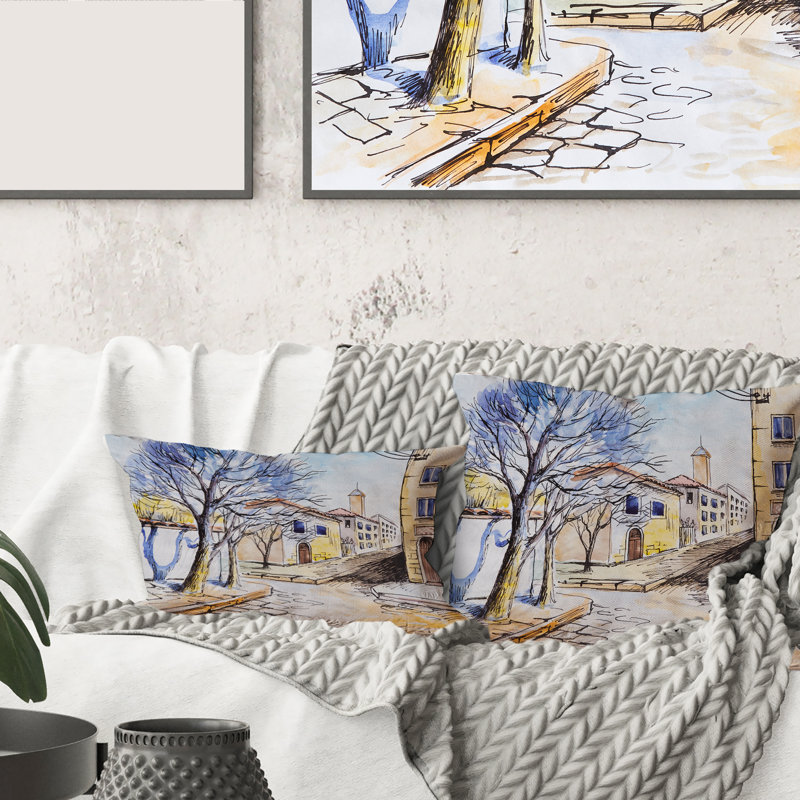 White House In Summer VIllage - Oreiller traditionnel imprimé, 18" x 18"
