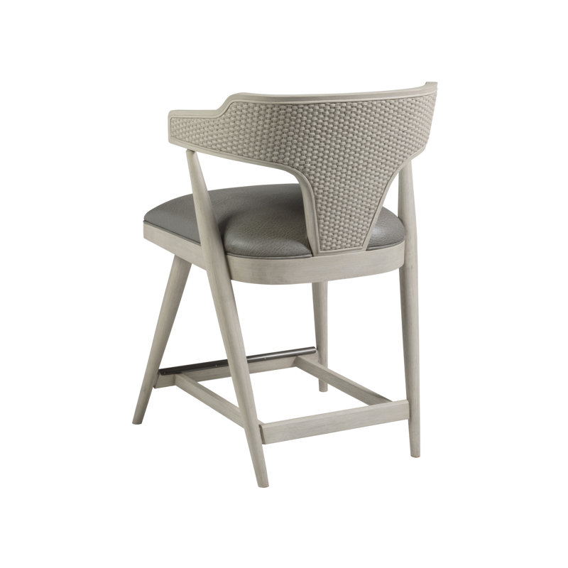 Contemporary Mahogany and Faux Leather Gray Counter Stool