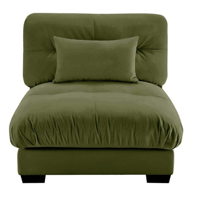 Fauteuil rembourré en velours avec accoudoirs et 1 coussin