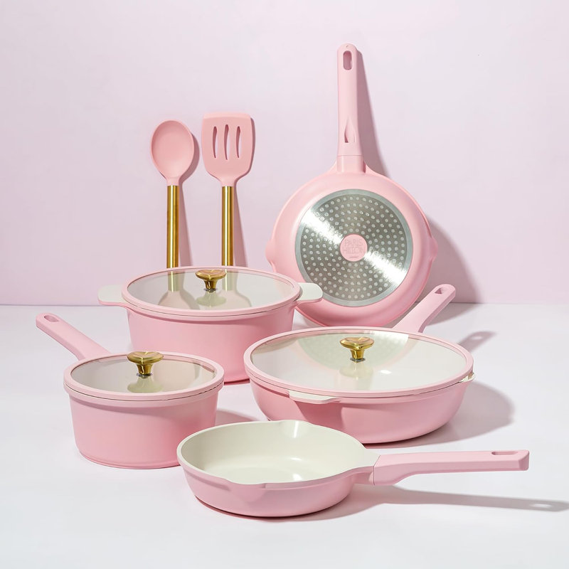 10 - Piece Non-Stick Aluminum Cookware Set, Pink