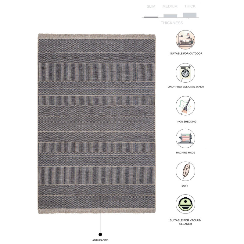 Tapis rectangulaire gris en jute / sisal tissé à la machine Steliya, Rectangle 6 pi 7 po x 9 pi 7 po