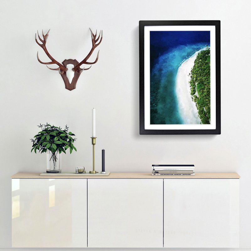 Maldives Paradise Beach in Abstract - Picture Frame Graphic Art Print, Black, 50cm H x 35cm W x 2cm D