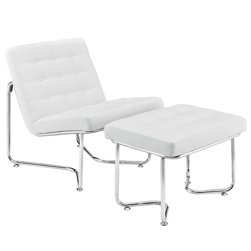 Modway Gibraltar' Padded Vinyl Lounge Chair and Ottoman, White